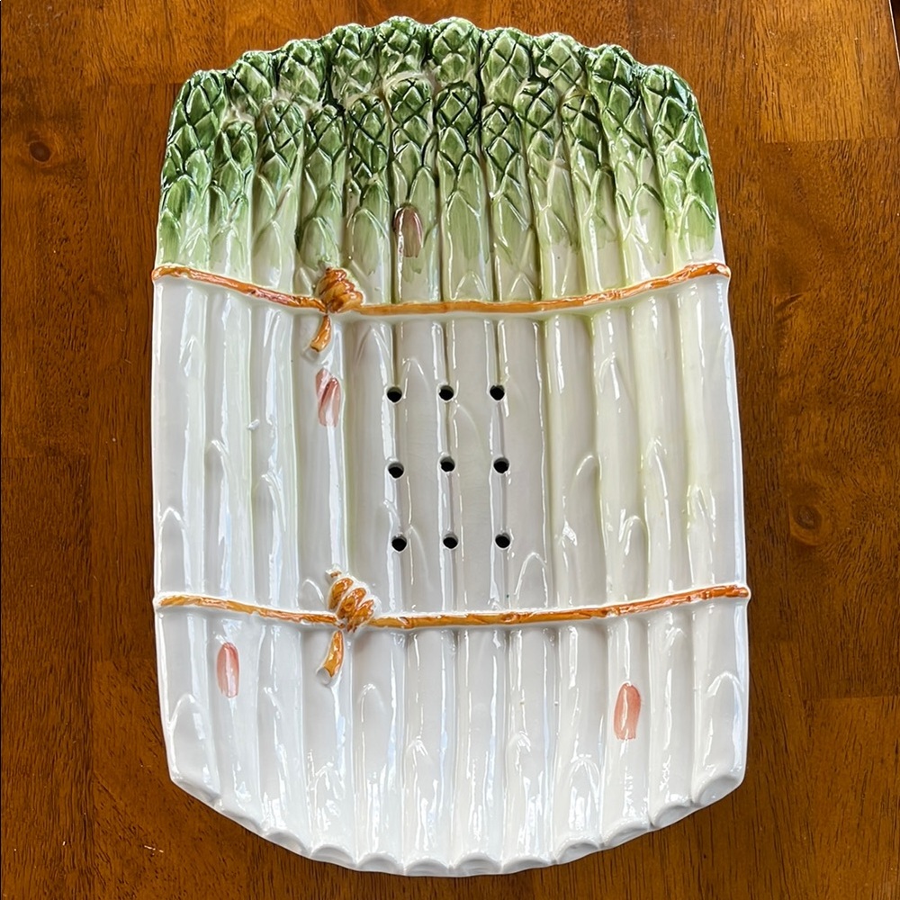 Vintage Italian Asparagus Ceramic Serving Drainer Dish